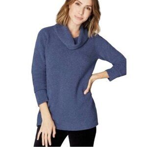 J JILL Boucle Knit Cowl Neck Pullover Sweater Cotton Blend Blue Size M
